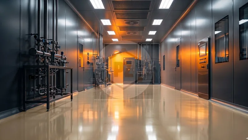Seamless epoxy flooring in a pharmaceutical cleanroom corridor - reference application